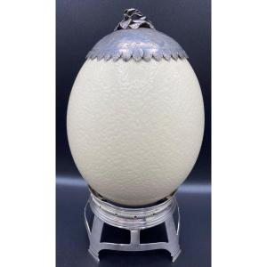 Ostrich Egg In Sterling Silver Hat On Foot 1930