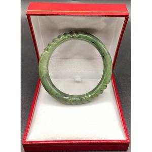 Bracelet Jonc En Jade Sculpté Chine Vers 1930/40