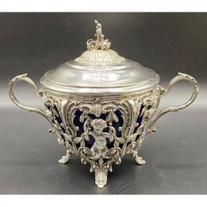 Pot Couvert En Argent Massif Et Cristal De Sèvres XIXème Par FLAMENT Et Fils