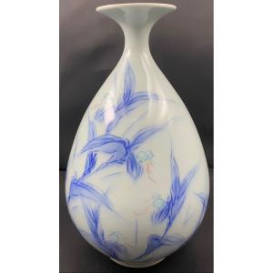 Vase En Porcelaine Émaillée Peinte Art Nouveau Vers 1900 Signé
