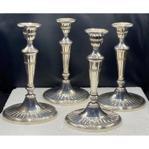 Suite Of Four Silver Metal Candlesticks From The 1930s/40s By Alpadur