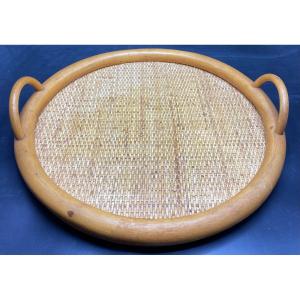 Beech And Rattan Tray, French 1960s/70s