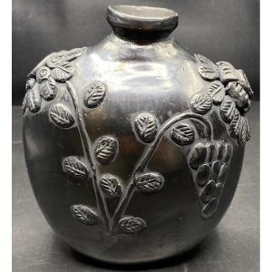 Greek Black Ceramic Vase Signed By Dona Rosa Sb Coyoxopo From The 1920s/30s