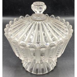 Confiturier Ou Pot Couvert En Cristal Soufflé Moulé Sablé Baccarat Vers  1930