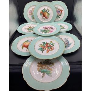 Series Of 10 Table Plates In 19th Century Painted Enameled Porcelain In Old Paris 