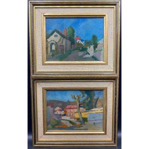 A Pair Of Small Oils On Panel By Carre R. From The 1960s/70s