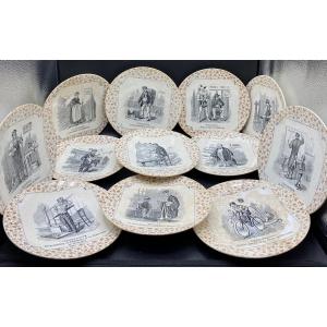 A Series Of Twelve Dessert Plates In Sarreguemines Earthenware Circa 1900