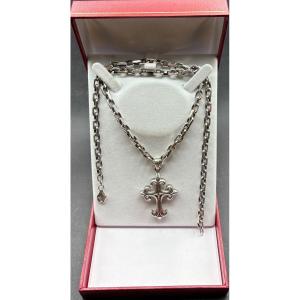 Cross And Its Chain In Solid Silver From The 1950s/60s, French