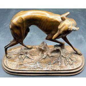 Sujet Whippet En Régule Fondu Patiné Français Des Années 1920