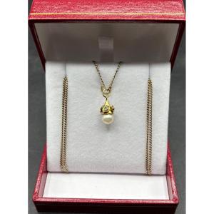 Pendentif En Or 18 Carats Perle Naturelle Et Turquoise Français Des Années 1920