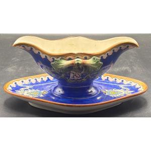 Saucière En Faïence Émaillée Peinte Vers 1860/70 Manufacture Française 