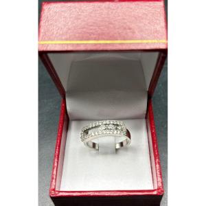 BAGUE EN ARGENT MASSIF RODIÉ ET OXYDES DE ZIRCONIUM DES ANNÉES 1980 FRANÇAIS 