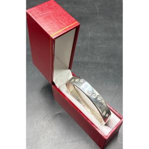 BRACELET JONC OUVRANT EN ARGENT MASSIF ET OXYDES DE ZIRCONIUM FRANÇAIS DES ANNÉES 1980