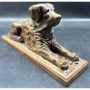 A Saint Bernard In Black Forest Patinated Carved Wood From The 1900s