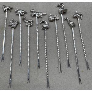 A Set Of Spanish Solid Silver Picks For Condiments And Other Items From The 1950s
