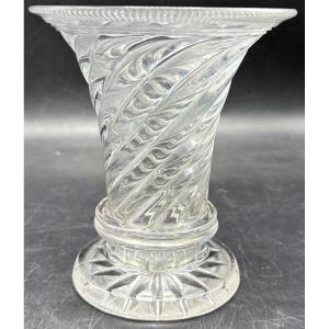 Molded Blown Crystal Vase With Cut Parts From Le Creusot Late 18th Century