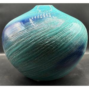 GROS VASE BOULE EN PORCELAINE ÉMAILLÉE DES ANNÉES 1930/40 DU JAPON 