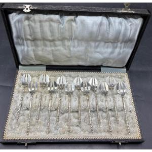 A Set Of Twelve Dutch Sterling Silver Oyster Forks By Vk