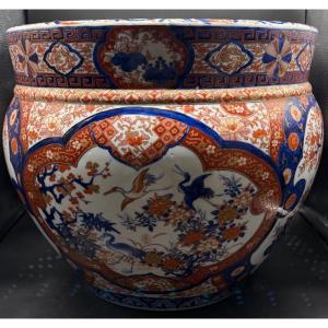 ÉNORME CACHE POT EN PORCELAINE ÉMAILLÉE PEINTE DE SATSUMA DES ANNÉES 1880 JAPONAIS 