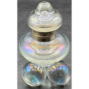 PETIT ENCRIER EN CRISTAL SOUFFLÉ IRISÉ DE LA FIN DU XIXème SAINT LOUIS