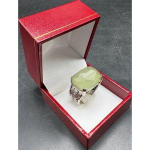 BAGUE HOMME EN ARGENT MASSIF ET CHRYSOPRASE TAILLÉE DES ANNÉES 1960/70 MATY