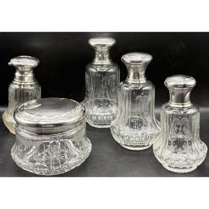 Set Of Crystal And Sterling Silver Toilet Bottles Circa 1900 Saint Louis & Coignet