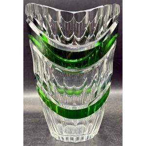 1920s Hand-blown Crystal Vase With Overlay, Saint Louis Glassworks