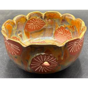 Openwork Ceramic Salad Bowl, Glazed And Gilded, From Japan, 1960s