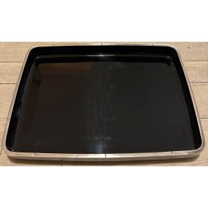 GRAND PLATEAU EN BOIS LAQUÉ CERCLÉ D’ARGENT MASSIF DES ANNÉES 1930 JAPONAIS 