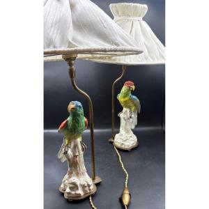 Pair Of Saxon Porcelain Bedside Lamps From The 1920s