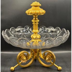 GRANDE COUPE EN CRISTAL SOUFFLÉ TAILLÉ BACCARAT ET BRONZE DORÉ DES ANNÉES 1870 FRANÇAIS 