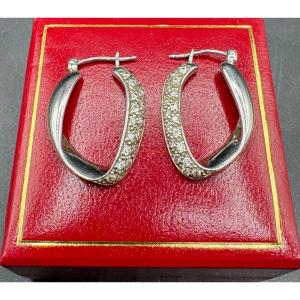 PAIRE DE BOUCLES D’OREILLE EN ARGENT MASSIF ET OXYDES DE ZIRCONIUM DES ANNÉES 1980 FRANÇAISE