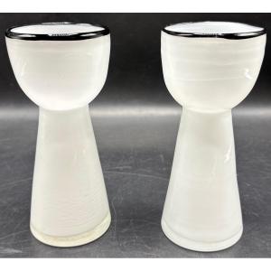 PAIRE DE VASES À JACINTHES VERRERIE À COUCHES MULTIPLES SOUFFLÉES DES ANNÉES 1940/50 EUROPÉENNE