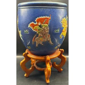 GROS CACHE POT EN PORCELAINE ÉMAILLÉE PEINT DES ANNÉES 1920/30 CANTON - CHINE