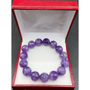Bracelet On Elastic With French 1950s  Cut Amethyst Beads