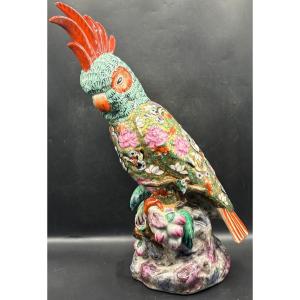 A Large Cockatoo Parrot In Painted And Gilded Enameled Porcelain Between 1930/40 Canton-china