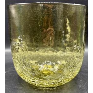 VASE EN VERRE CRAQUELÉ DES ANNÉES 1970 SCANDINAVE 