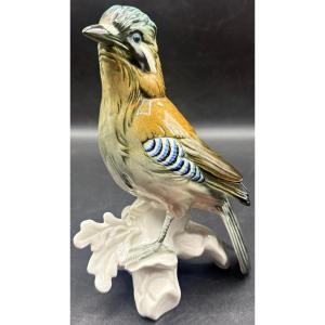 SUJET OISEAU EN PORCELAINE ÉMAILLÉE DES ANNÉES 1920 PAR KARL ENS