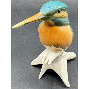SUJET OISEAU MARTIN PÊCHEUR EN PORCELAINE ÉMAILLÉE DES ANNÉES 1920 PAR KARL ENS SAXE
