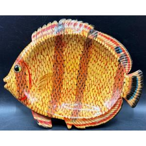 POISSON VIDE POCHE EN BOIS SCULPTÉ LAQUÉ PEINT DES ANNÉES 1930/40 JAPONAIS