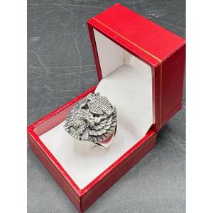 Solid Silver Ring Featuring The Harley-davidson Logo From The 1980s (european)