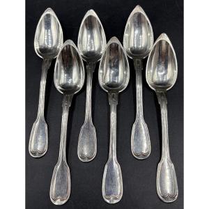 A Set Of Six Solid Silver Coffee Spoons, Antique, 1819–1838, French 