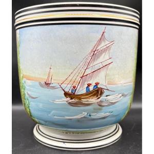 CACHE POT EN TERRE DE FER DU XIXEME VERS 1870/80 PAR CREIL & MONTEREAU FAULT YONNE