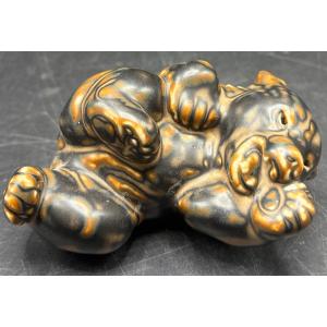 SUJET OURSON EN PORCELAINE ÉMAILLÉE ROYAL COPENHAGUE DES ANNÉES 1930/40