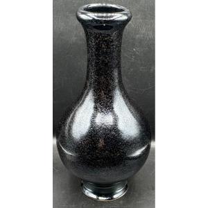 Glossy Black Glazed Terracotta Vase From The 1930s, Japanese