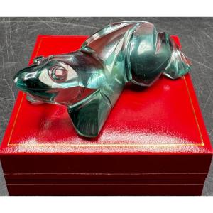 SUJET GRENOUILLE EN CRISTAL SOUFFLÉ TAILLÉ DES ANNÉES 1930 FRANÇAISE