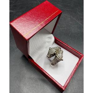 BAGUE EN ARGENT MASSIF & OXYDES DE ZIRCONIUM DES ANNÉES 1980 FRANÇAISE