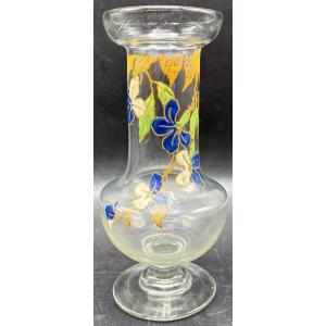 VASE EN VERRE SOUFFLÉ ÉMAILLÉ DES ANNÉES 1900/20 FRANÇAIS