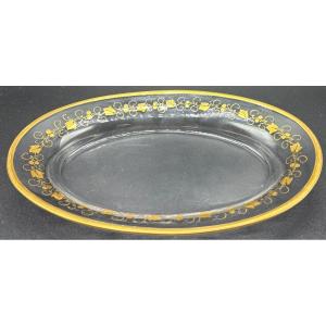 PETIT PLATEAU À BURETTE EN CRISTAL SOUFFLÉ TAILLÉ DORÉ PAR SAINT LOUIS VERS 1830/40