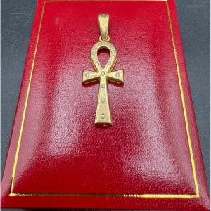 CROIX ANKH EN OR 18 CARATS ET DIAMANTS DES ANNÉES 1960/70 ÉGYPTIENNE